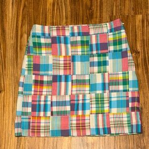 Talbots women’s 4p petite small skirt Patchwork plaid Mini madras pink blue prep